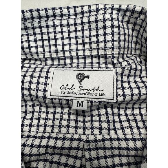 Old South Men's Medium Button Up white/black check Embroidered Logo CLEAN - Picture 5 of 12